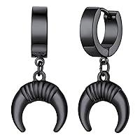 FaithHeart Huggie Hoop Earrings for Women-Stainless Steel/18K Gold Plated Dangling Drop Earring Ankh/Cross/Padlock/Italian Horn/Eye/Key Hoops Jewelry