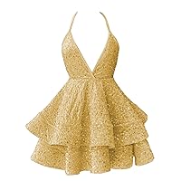 PEIYJYUSP Sequin Short Prom Dresses for Women Sparkly Sexy V Neck Homecoming Dress Mini Cocktail Party Gowns
