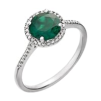 925 Sterling Silver Lab Created Emerald Faceted Polished Emerald and .01 Dwt Diamond Ring Size 6.5 Jewelry for Women