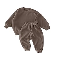 Baby Set Clothes Newborn Infant Baby Girls Boys Autumn Solid Cotton Long Sleeve Long Boys Outfits (Coffee, 12-18 Months)