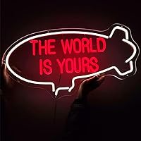 The World Is Yours Neon Sign for Mens Room, Blimp Led Light Up Sign The World Is Yours Plug and Play for Game Room Mens Cave, Home Bar