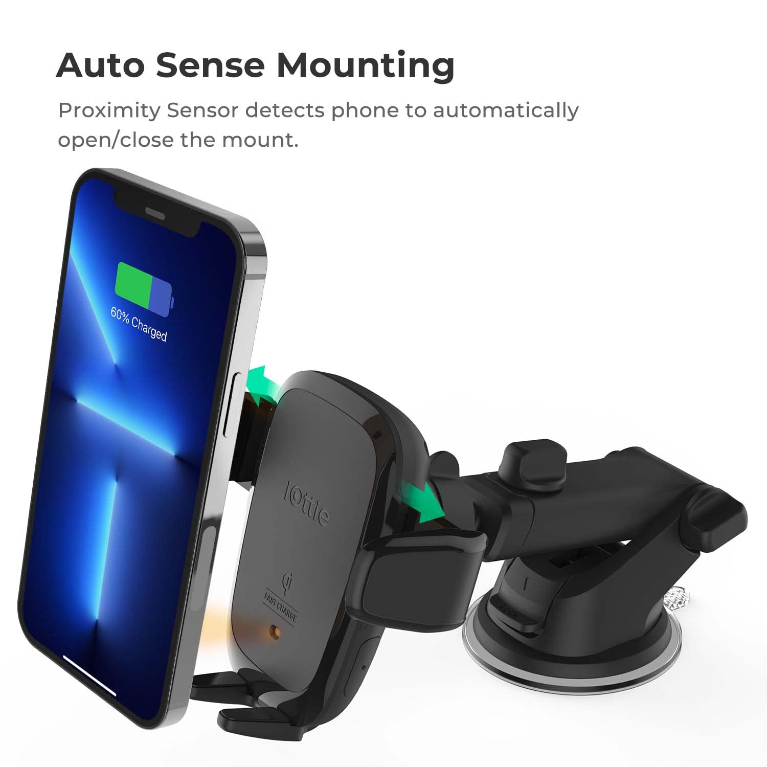 iOttie Auto Sense Qi Wireless Car Charger - Automatic Clamping Dashboard Phone Mount with Wireless Charging for Google Pixel, iPhone, Samsung Galaxy, Huawei, LG, and other Smartphones