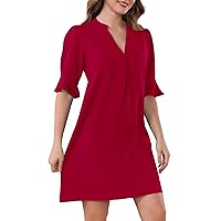 Aphratti Summer Dresses for Women 2024 Casual Flowy Cute Short Sleeve V Neck Shift Shirt Dress