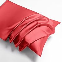 THXSILK 100% Silk Pillowcase for Hair and Skin, Soft Smooth Cooling Pillow Cover with Hidden Zipper, Both Sides Pure Silk, Gift for Women Men 1 pc(Standard, Red)