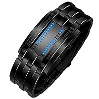 Blue LED Digital Waterproof Watch Mens Classic Creative Fashion Black Plated Wrist Watches (Black)