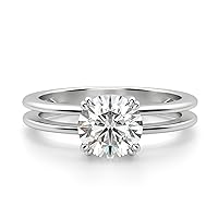 Riya Gems 2 CT Round Colorless Moissanite Engagement Ring for Women/Her, Wedding Bridal Ring Sets Sterling Silver Solid Gold Diamond Solitaire 4-Prong Set Ring