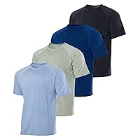 Real Essentials 4-Pack: Mens Short Sleeve Rash Guard Shirt Quick Dry UPF 50+ Sun Protection Swim (Available in Big & Tall)