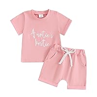 Gueuusu Toddler Baby Boy Clothes My Auntie is My Bestie Short Sleeve T Shirt and Shorts 2 Piece Summer Outfit Set