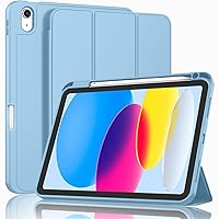 ZryXal New iPad 10th Generation Case 10.9 Inch 2022 with Pencil Holder, Smart iPad Case with Soft TPU Back [Support Auto Wake/Sleep] (Azure Blue)