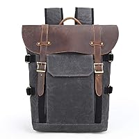 Retro Wax Oil Canvas Camera Backpack Waterproof & Shock-resistant Rucksack(3 Colors) (Darkgrey)