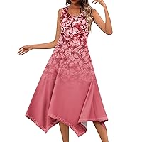 Womens Dresses Casual Vintage Dress for Women 2024 Floral Print Casual Flowy Elegant Slim Fit with Sleeveless Round Neck Swing Dresses Watermelon Red Small