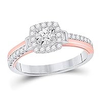 10kt Two-tone Gold Womens Round Diamond Halo Bridal Wedding Engagement Ring 1/2 Cttw