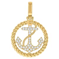 925 Sterling Silver Yellow tone Mens CZ Cubic Zirconia Simulated Diamond Nautical Ship Mariner Anchor Ocean Charm Pendant Necklace Measures 35.5x23.8mm Wide Jewelry for Men