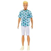 Barbie Fashionistas Ken Fashion Doll #211 with Blonde Hair Wearing Removable Blue Cactus Tee, White Shorts & Sneakers