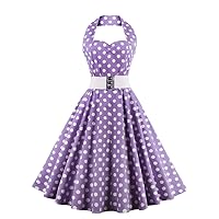 Women 50s 60s Vintage Sleeveless Polka Dot Cocktail Swing Dress Retro Audrey Hepburn Patchwork Midi Evening Rockabilly Dress