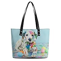 Womens Handbag Dalmatian Dog Leather Tote Bag Top Handle Satchel Bags For Lady