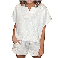 Lounge Sets for Women 2 Piece Casual Outfits Short Sleeve Tops and Shorts Set Fashion Matching Sets Summer Sweatsuits