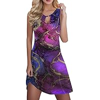 Mini Sundress for Women Causal Summer Sleeveless Key Hole Tank Dress Vocation Beach Loose Fit Print Dress Travel Trendy Sexy Hollow Out Floral Dresses