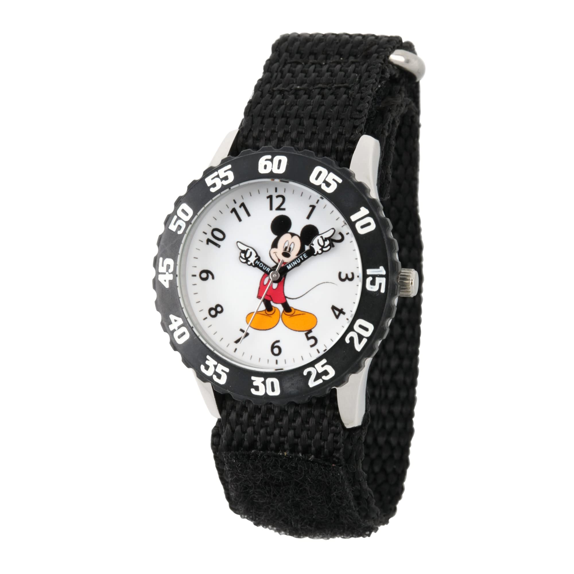 Disney Mickey Mouse Kids' Bezel Stainless Steel Time Teacher Analog Nylon Strap Watch