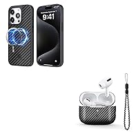 MONOCARBON Real Carbon Fiber Case for iPhone 15 Pro + Case for AirPods Pro 2nd Generation