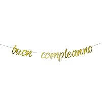 Gold Glitter Buon Compleanno Banner, Italian Happy Birthday Bunting Sign, Italy Themed Birthday/Anniversary Party Decoration Garland