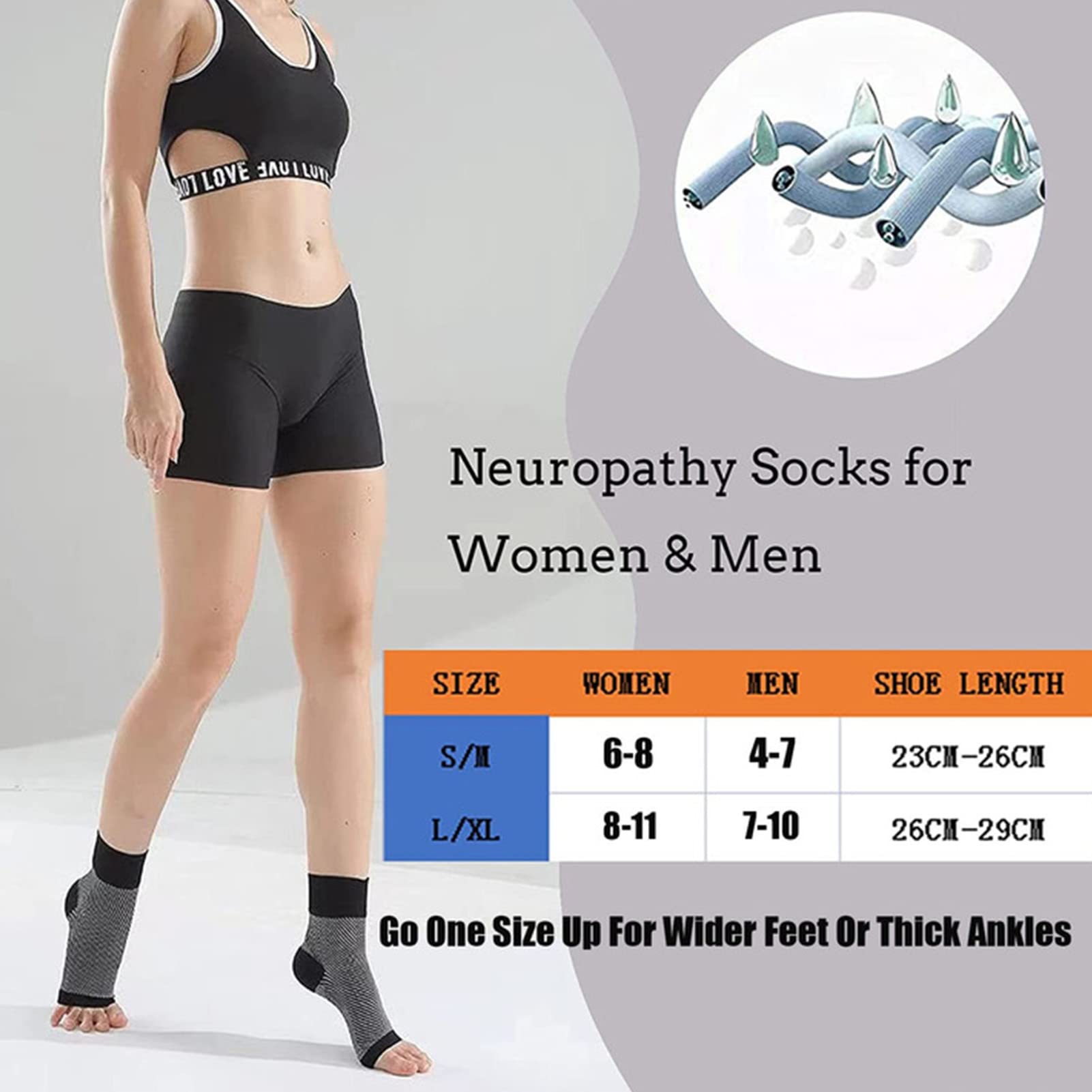 VQRZG Neuropathy Socks for Women and Men, 4Pairs Soothe Relief Compression Socks, Ankle Brace for Plantar Fasciitis Sleeve Soothe(S/M)