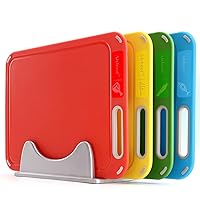 Plastic Cutting Board, Set of 4 with Storage Stand, Color Box Packed, BPA-Free, Preventing Cross-contamination of Different Food Types, Dishwasher Safe