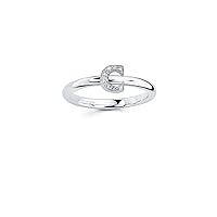 Sterling Silver Initial Stackable Ring with Letter C and Cubic Zirconia Made in USA