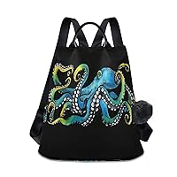 ALAZA Blue Octopus With Tentacles Watercolor Outdoor Backpack Bags for Woman Ladies