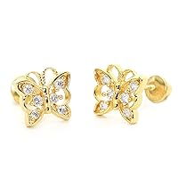 14K White Gold Plated Cubic Zirconia Studs Round Simulated Diamond Mini Butterfly Stud Earrings for Women Girl