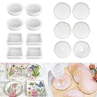 ResinWorld 6 Pack Geode Coaster Molds for Resin + 8 Pack Deep Round Square Coaster Molds