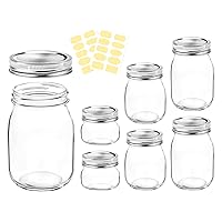 6 PCS Mason Jars with 70mm Regular-Mouth Glass Canning Jars, clear glass jars with Silver Metal Lids for Jelly, Sara,Bird’s Nest, Jam, Milk Tea,wedding-gifts,as an element of interior(2pcs 4.8oz/2pcs 8oz/2pcs 16oz)