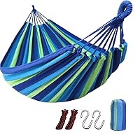 Garden Canvas Cotton Hammock Single/Two People Load Bearing 450 Lbs with Carrying Bag for Indoor Outdoor Garden Patio Park (260 x150 cm/Blue)