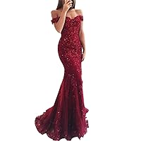 Women's Off Sholder Mermaid Prom Dresses Red Formal Evening Party Gown