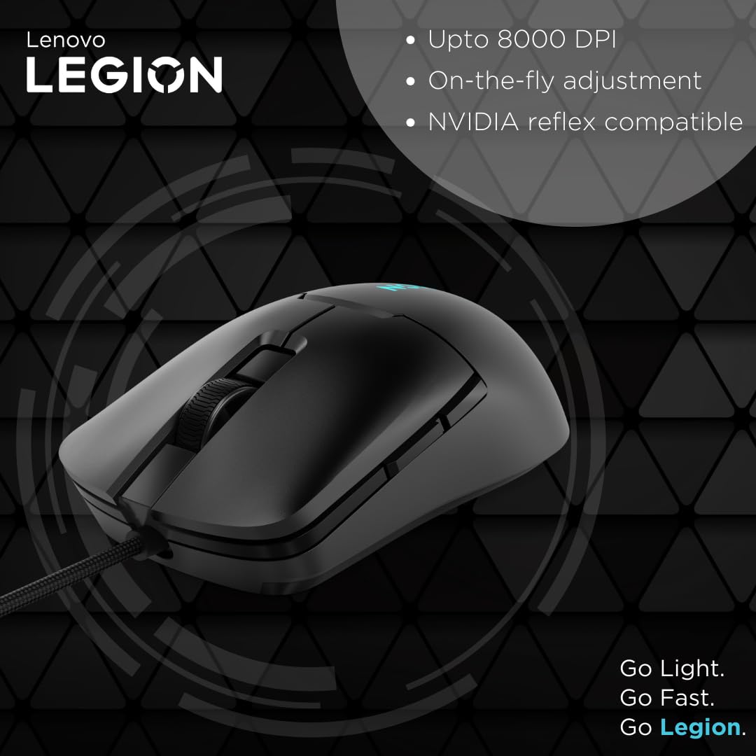 Lenovo Legion M300s RGB Wired Gaming Mouse - 8,000 DPI Adjustable Sensor, 6 Programmable Buttons & 20-Million Clicks Durability with Optimized Comfort (Black)