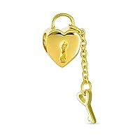 Vintage Two Tone Heart Shape Valentine Lovers Couple Filigree Lock & Key Charm Bead For Women Girlfriend 14K Gold Plated .925 Sterling Silver Fits European Bracelet
