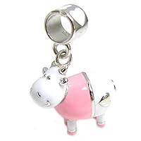 Queenberry Sterling Silver 3-D Pink Cow Enamel European Style Dangle Bead Charm
