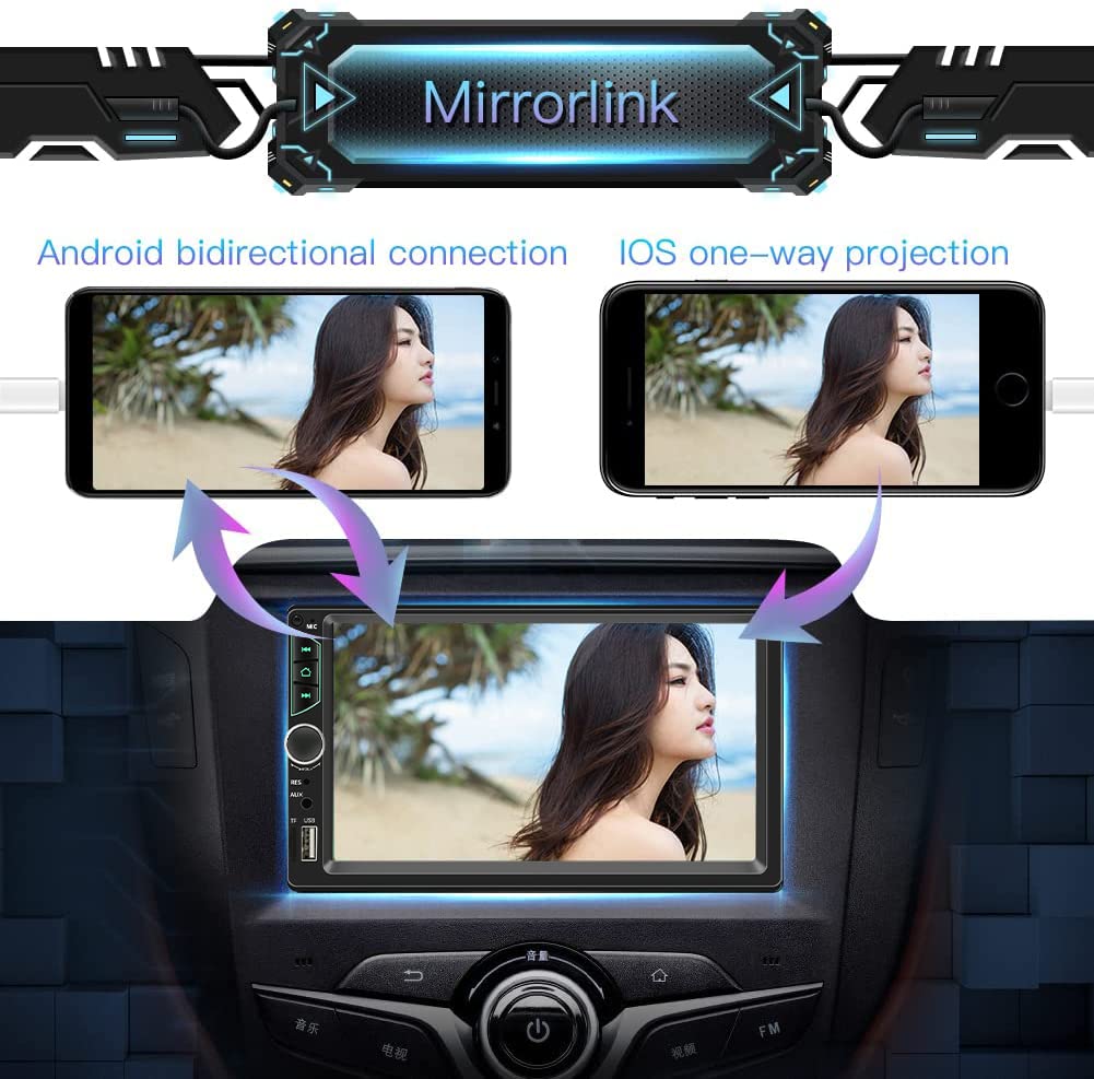 7inch Car Stereo Double Din Radio Touchscreen with Backup Camera Multimedia Car Audio Support Mirror Link,Bluetooth Caller ID,FM/MP3/MP4/USB/Subwoofer,Aux Input Car Audio Receivers