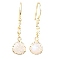 NOVICA Handmade 22k Gold Plated Rainbow Moonstone Dangle Earrings Artisan Crafted India Gemstone [1.3 in L x 0.4 in W x 0.1 in D] 'Catch A Rainbow'