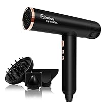 Nicebay® Ionic Hair Dryer, Professional Blow Dryer with 3 Attachments, 110000RPM High-Speed Brushless Motor for Fast Drying, Lightweight, Low Noise, 1600W Hairdryer with Diffuser