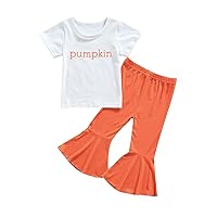 ITFABS 1-6T Toddler Girl Halloween Clothes Set Plaid Pumpkin T-Shirts Tees Pullover Shirts Tops+Flare Pants Outfit Set