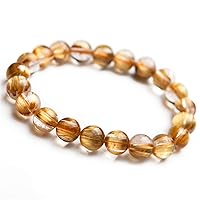 9mm Natural Gold Rutilated Quartz Titanium Crystal Wealthy Round Beads Women Men Bracelet AAAAAA