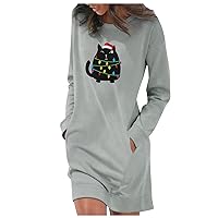 Funny Ugly Xmas Tree Gnome Print Sweatshirts Pocket Pullover Tee Shirt Dresses for Women Christmas Themed Dresses