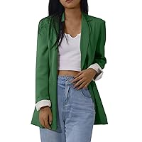 RMXEi Women Solid Open Front Pockets Cardigan Formal Suit Long Sleeve Blouse Coat