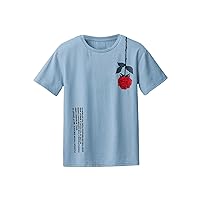 Boy's Graphic Tees Floral Letter Print Short Sleeve Crew Neck Casual Summer Tee Tops