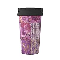 500ml Insulated Coffee Mug Purple Flowers Collage Travel Coffee Mug Stainless Steel Vacuum Insulated Coffee Tumbler Cup for Keep Hot Cold Drinks Gifts for Men Women
