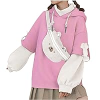 Kawaii Pullover Sweatshirts for Women Cute Bear Long Sleeve Hoodie Aesthetic Tops Cottagecore Clothes with Bag