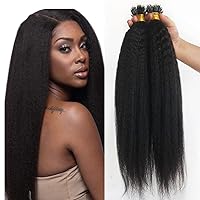 Kinky Straight Nano Ring Human Hair Extension Micro Link Brazilian Remy Nano Tip Hair Coarse Italian Yaki For Black Women 100g 100strands (14inch 100strands, 1(Jet Black))