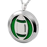 Essential Oil Diffuser Necklace, Hypoallergenic Stainless Steel Aromatherapy American Football Locket Pendant Jewelry Sets Birthday Christmas Mother's Day Gift for Women Men Teen