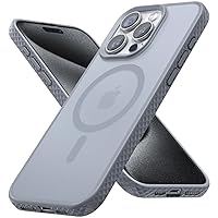 Lamicall Magnetic Case for iPhone 15 Pro, for Magsafe - [Diamond Textured Anti-Slip Edge] [Military Grade Shockproof Protection] Translucent Hard Slim Magnet Protective Cover for iPhone 15 Pro, Gray